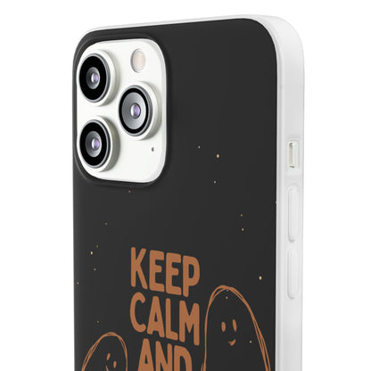 Keep Calm and Boo! Flexible Phone Cases – Compatible with iPhone 15, 14, 13, Pro, Pro Max & Plus."